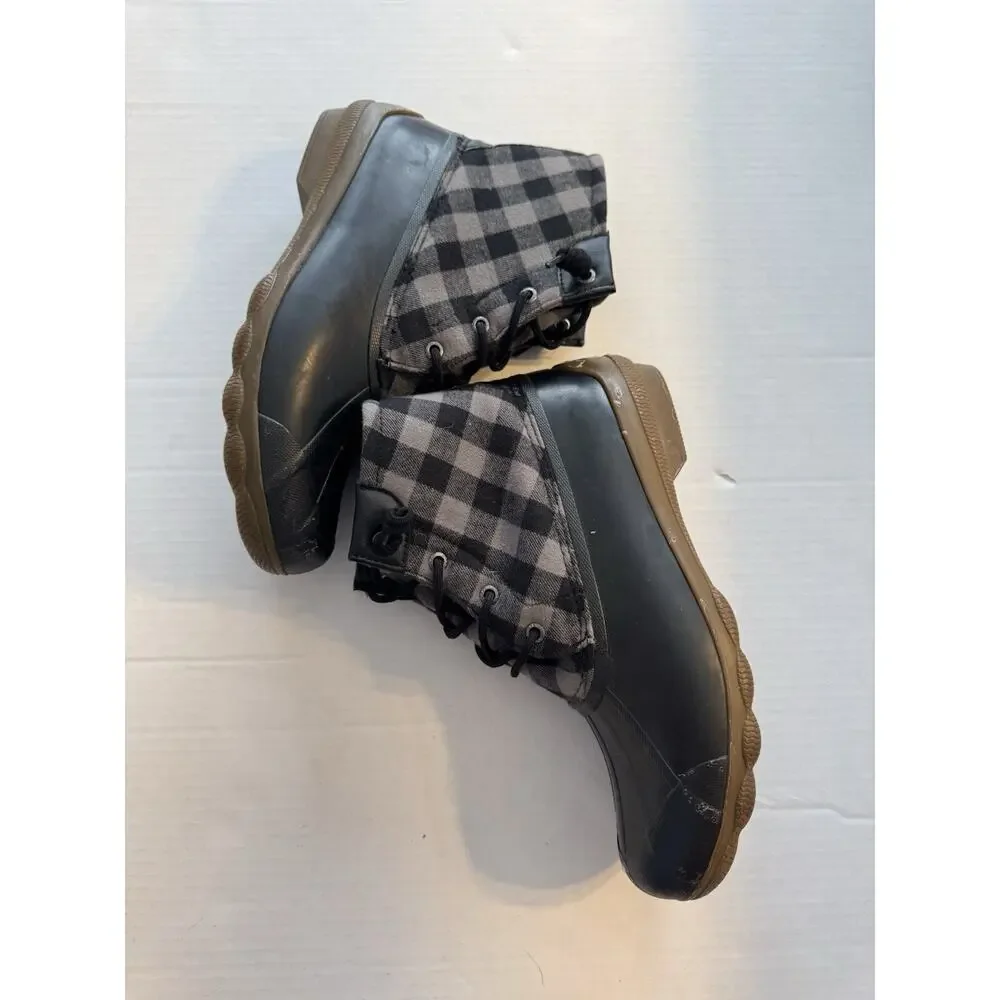 Sperry Syren Gulf Black Gray Plaid Duck Boots Women’s 9.5 Gorpcore Cabin Flannel